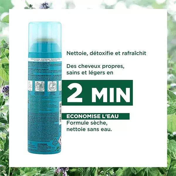 Shampoo a seco antipoluição Klorane Aquatic Mint Detox, pacote com 2 unidades de 150ml