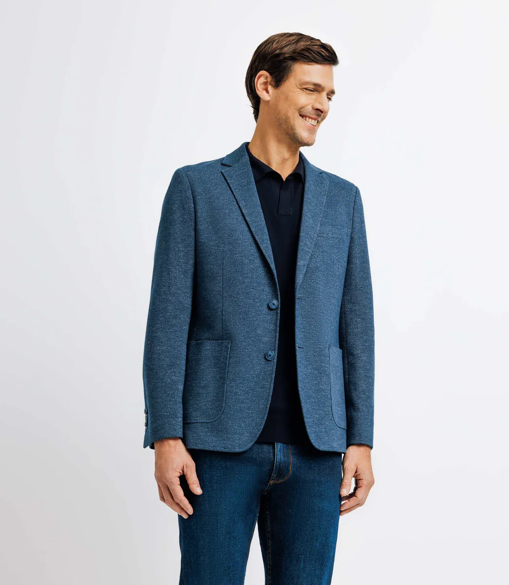 Veste casual maille piquée bleu indigo
