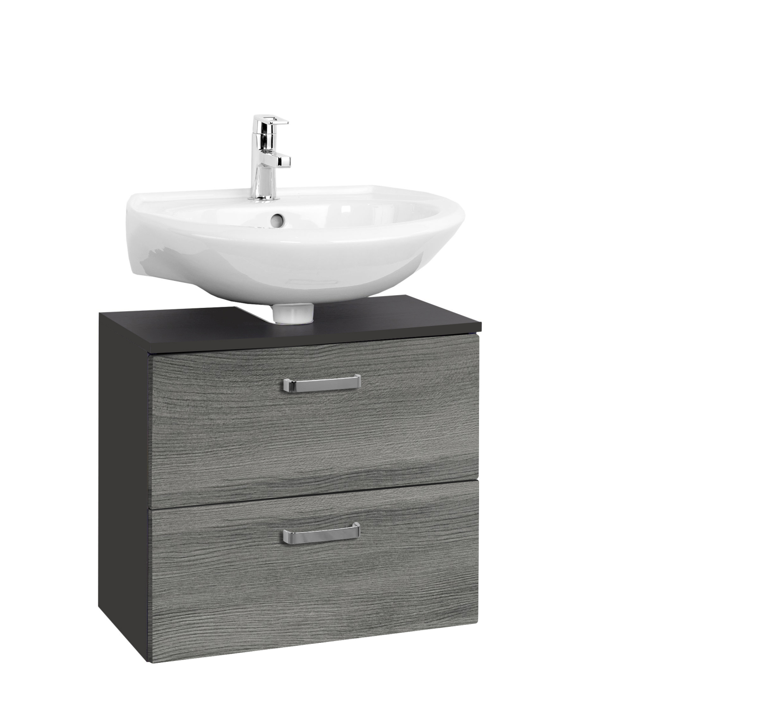 Waschbeckenunterschrank BOLOGNA - grafitgrau-Eiche rauchsilber - 60 cm