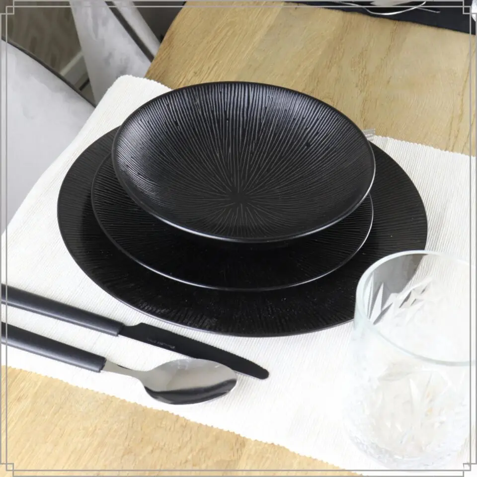 OTIX Dessert Ontbijt Bordenset 6 Persoons Zwart 21cm Keramiek POPPY