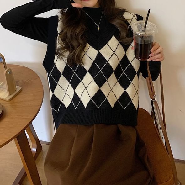 Astromeria - V-hals Argyle Trui Vest