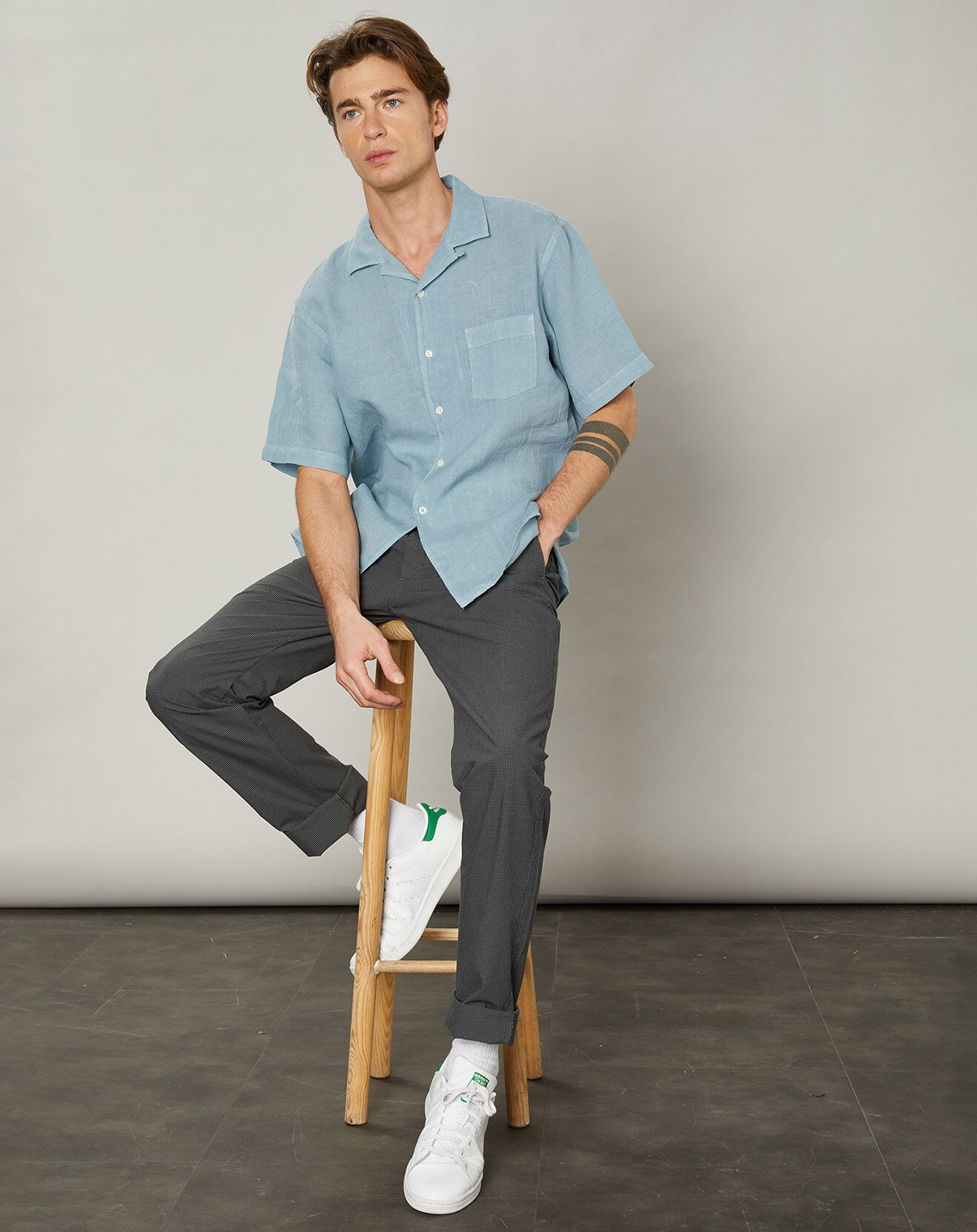 Hartford Chemise regular 100% Lin Palm Pat oyster
