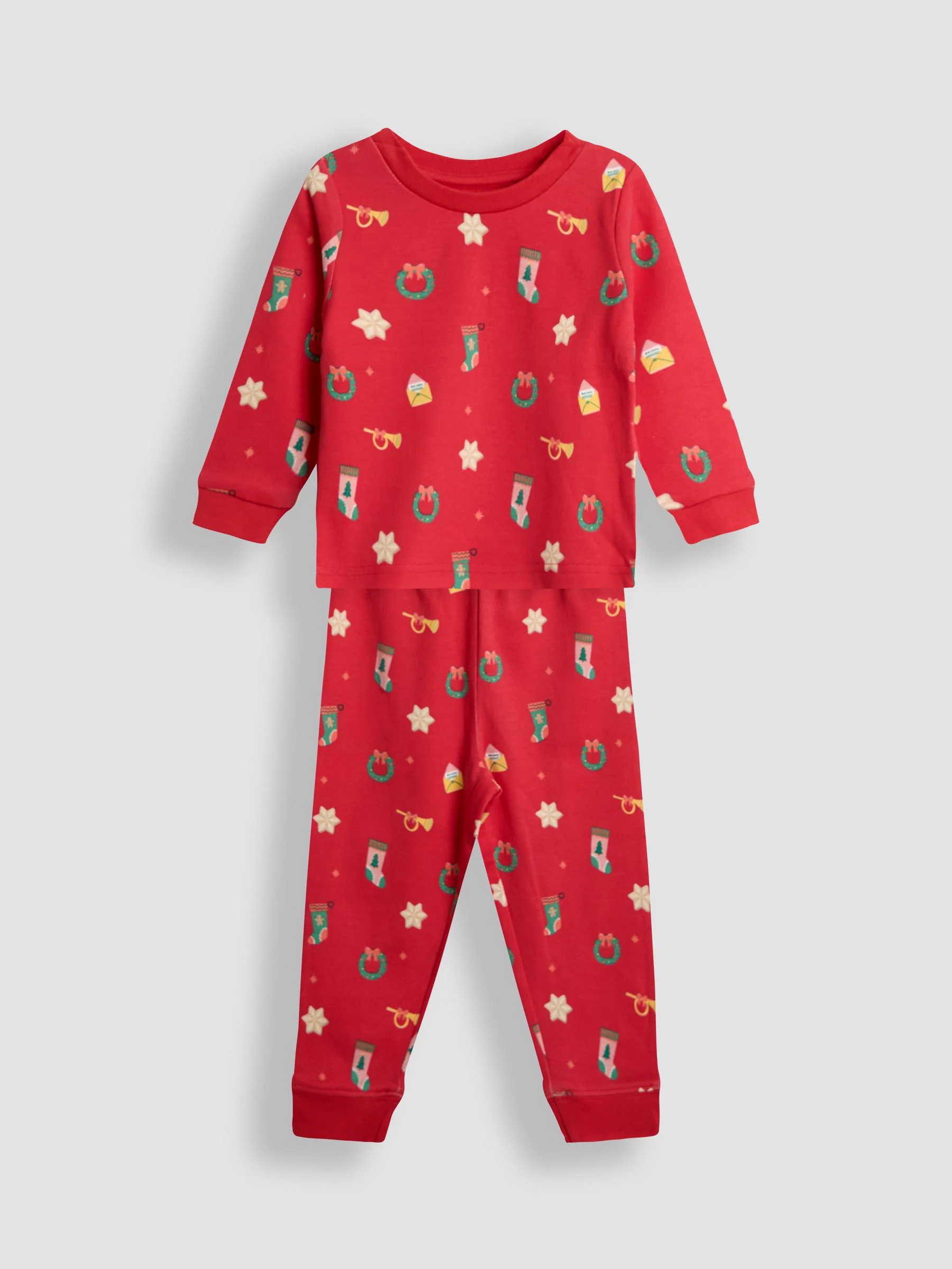 JoJo Maman Bébé - Jersey pyjama met kerstprint