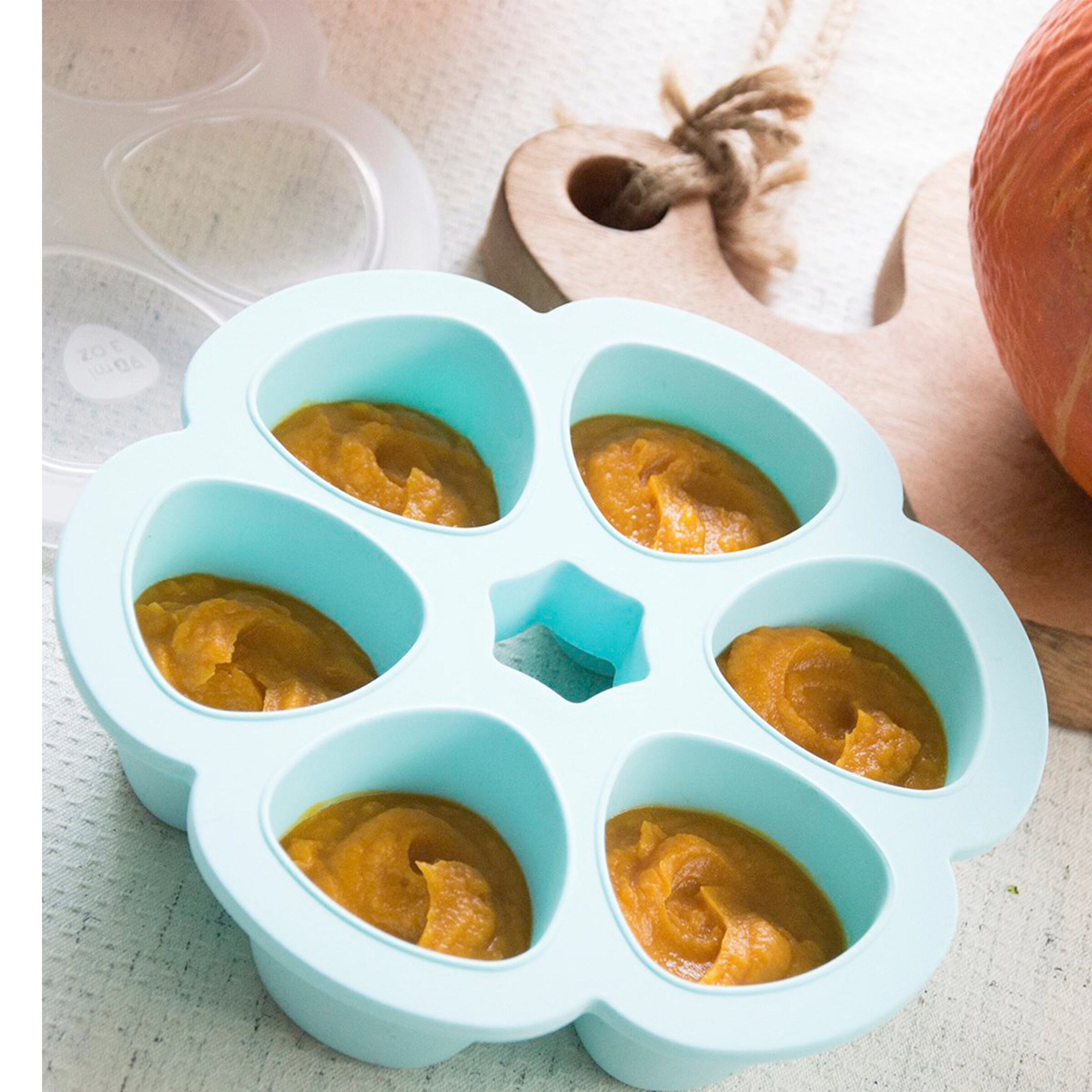 Beaba Portionsbehälter Silikon 6x90 ml hellblau