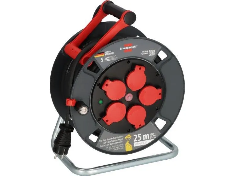 Brennenstuhl 9232250100, Sort, Rød, Plast, 5 AC stikkontakt(er), Lige, 25 m, IP44