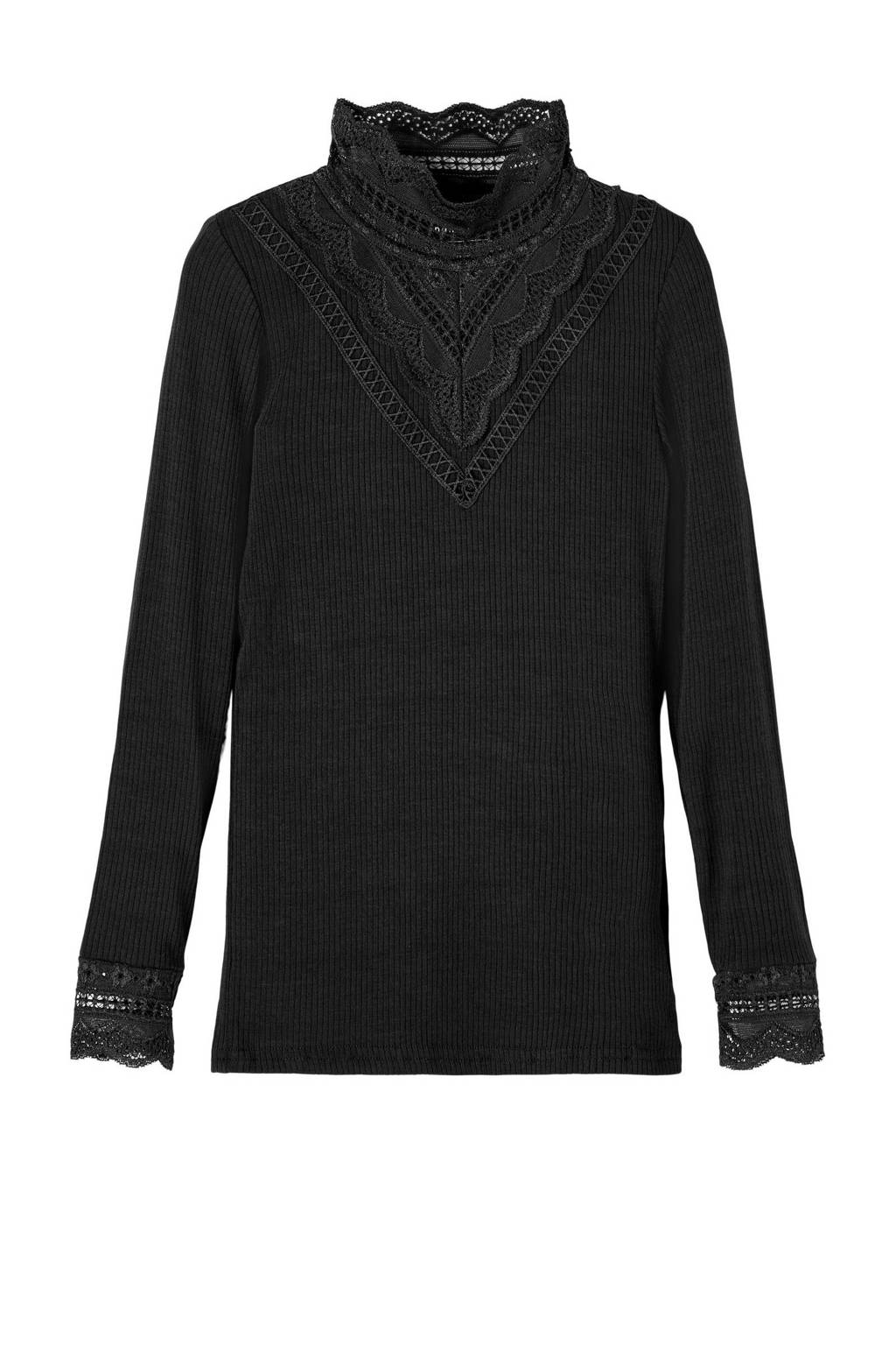 NAME IT ribgebreide top NKFNURI met kant zwart
