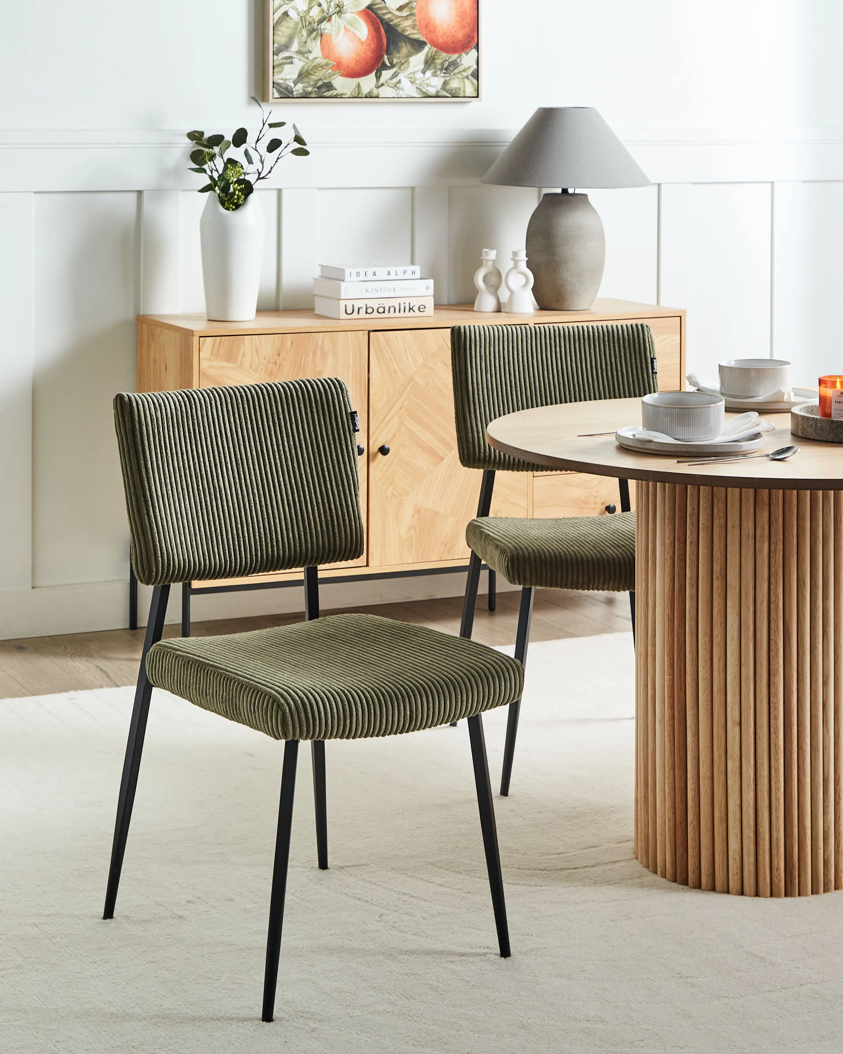 Set van 2 eetkamerstoelen STURGIS Corduroy Olijfgroen