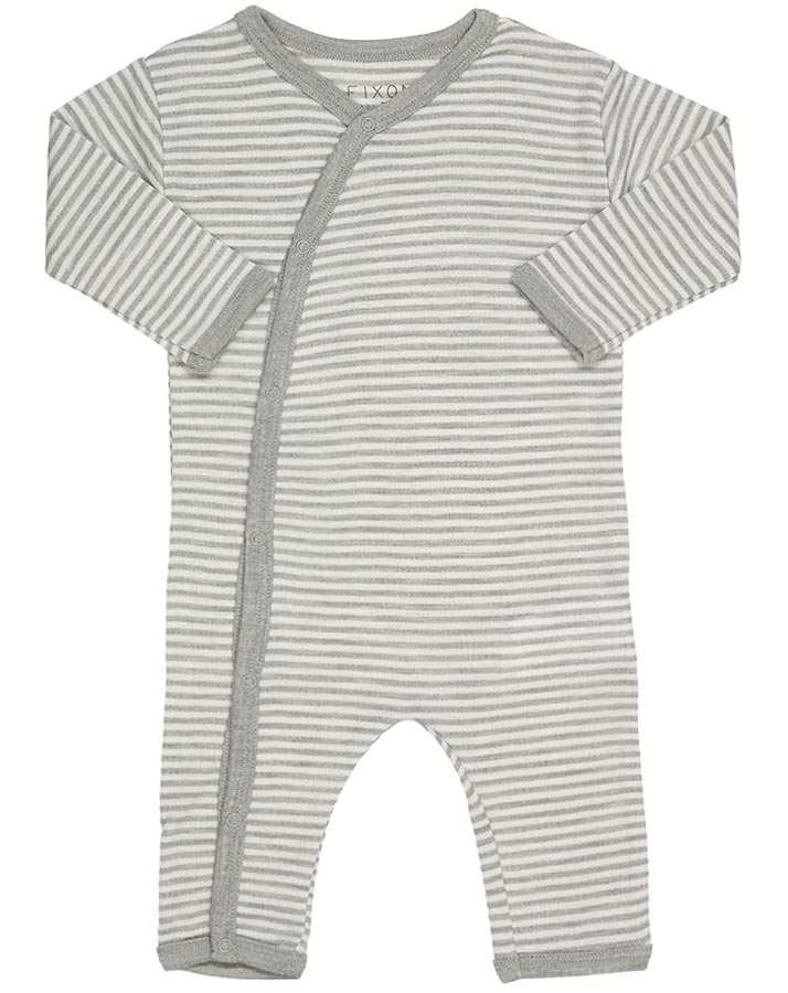 Strampler JOY STRIBE mit Seide in grau/weiß
