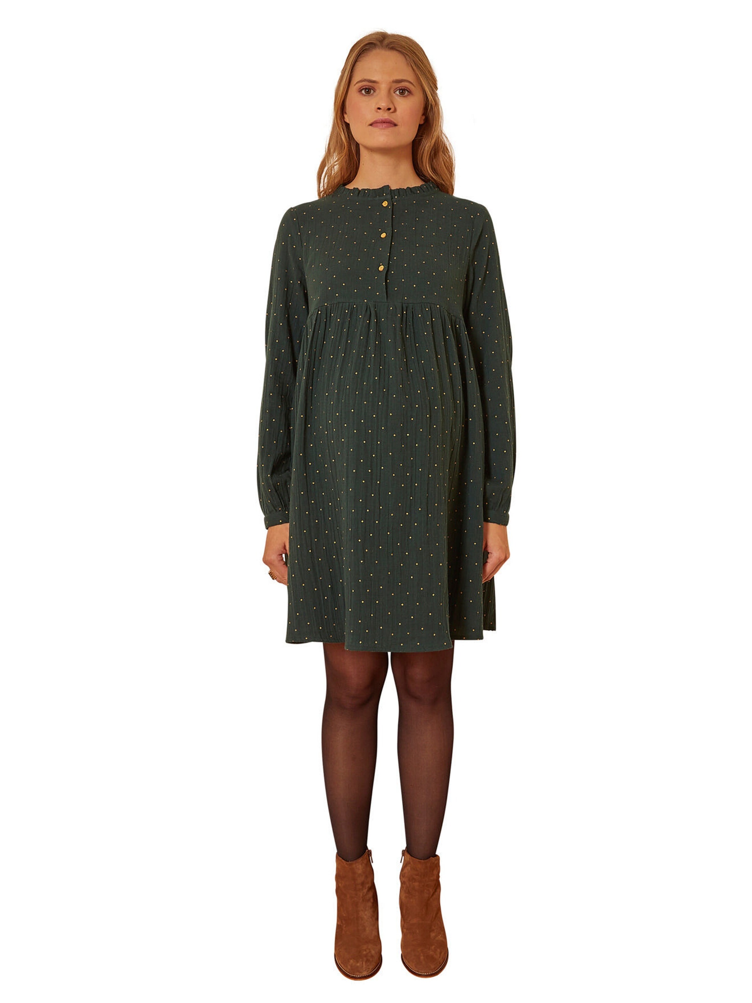 Vertbaudet Bedrucktes Kleid für Schwangerschaft & Stillzeit, Musselin grün