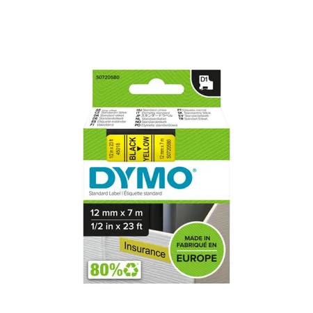 Dymo D1 Schriftband, schwarz auf gelb, 12 mm x 7 m
