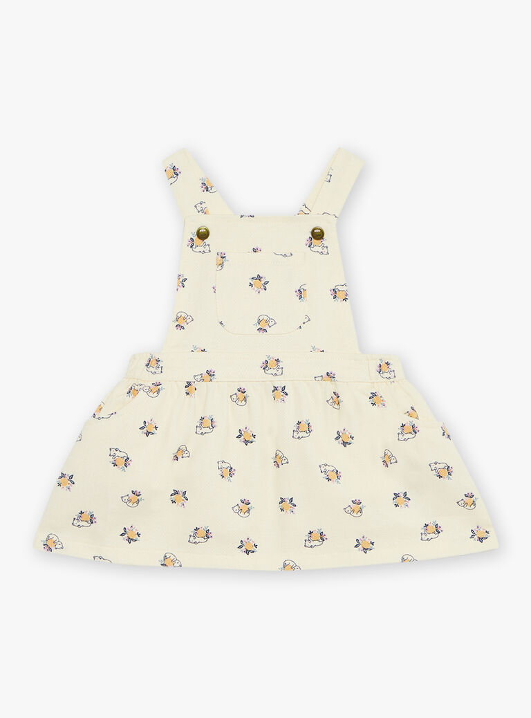 Chasuble vanille en twill à chats et fruits