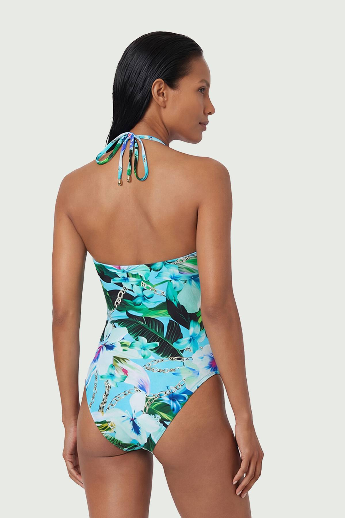 KarenMillen Maillot De Bain À Découpes Avec Imprimé Chaîne Et Détails De Finition Métallique