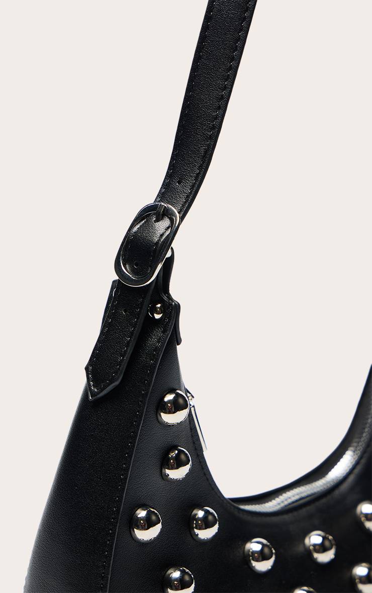 Noir Sac À Bandoulière Incurvé En Synthétique À Clous Bombés