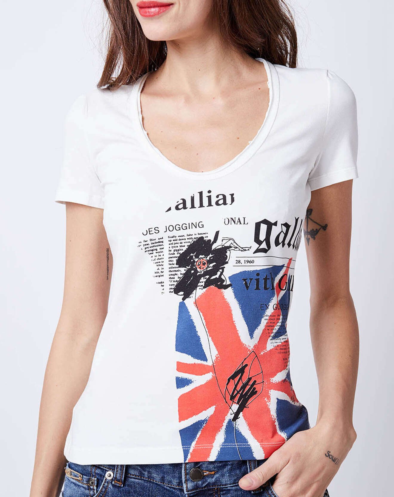 John Galliano T-Shirt imprimé blanc/multicolore