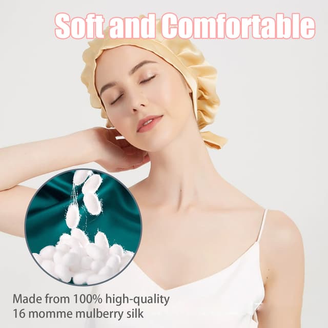 Sovehætte til langt hår, 100% morbærsilke Marine blå