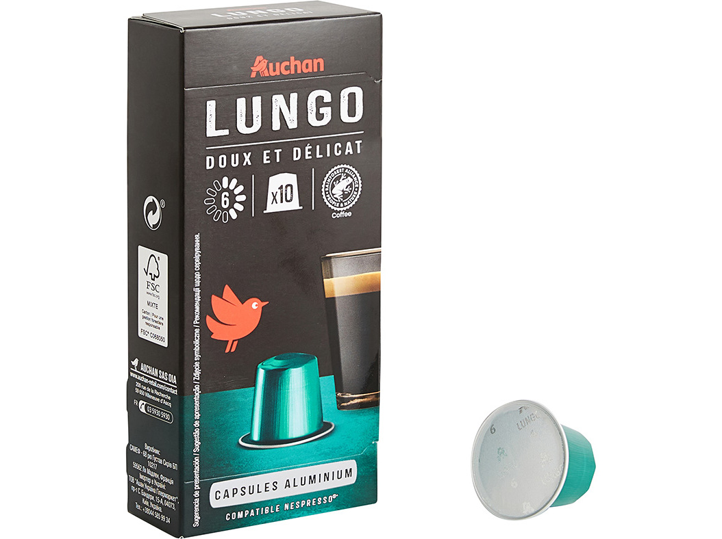 CÁPSULAS AUCHAN CAFÉ NESPRESSO ALUMINIO LUNGO 10UN