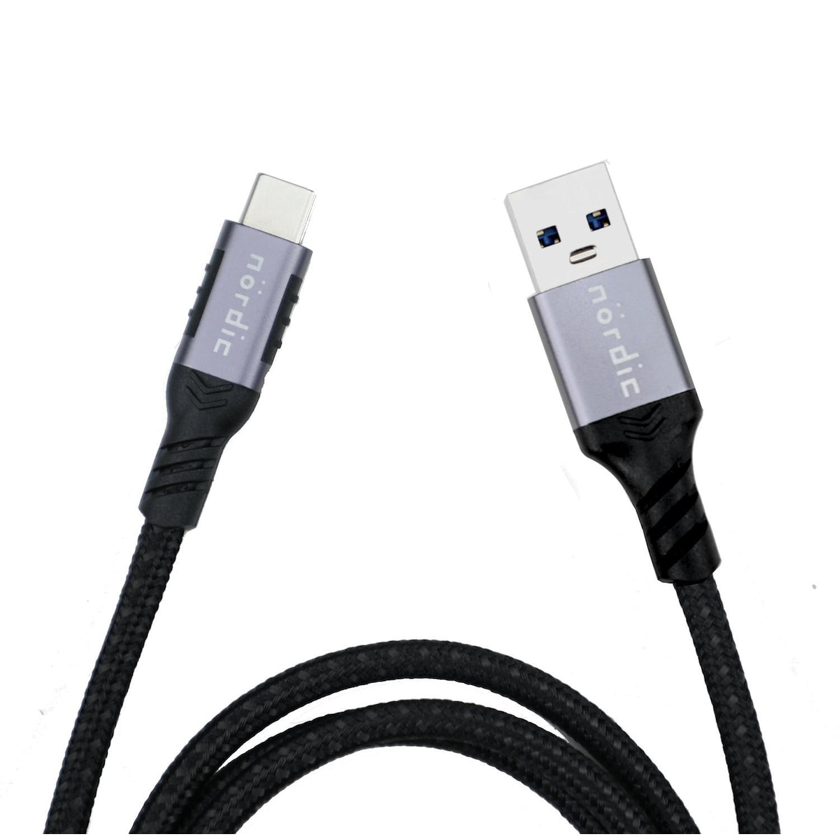 NÖRDIC 2m USB3.2 Gen1 USB-C til A nylonflettet kabel hurtiglading 3A 5Gbps Strømforsyning PD 60W