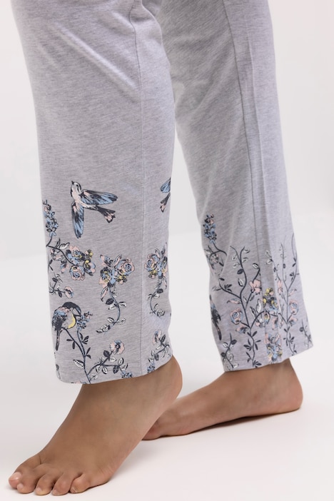 Pyjama, Vögel, Ziersteine, Rundhals, 3/4-Arm
