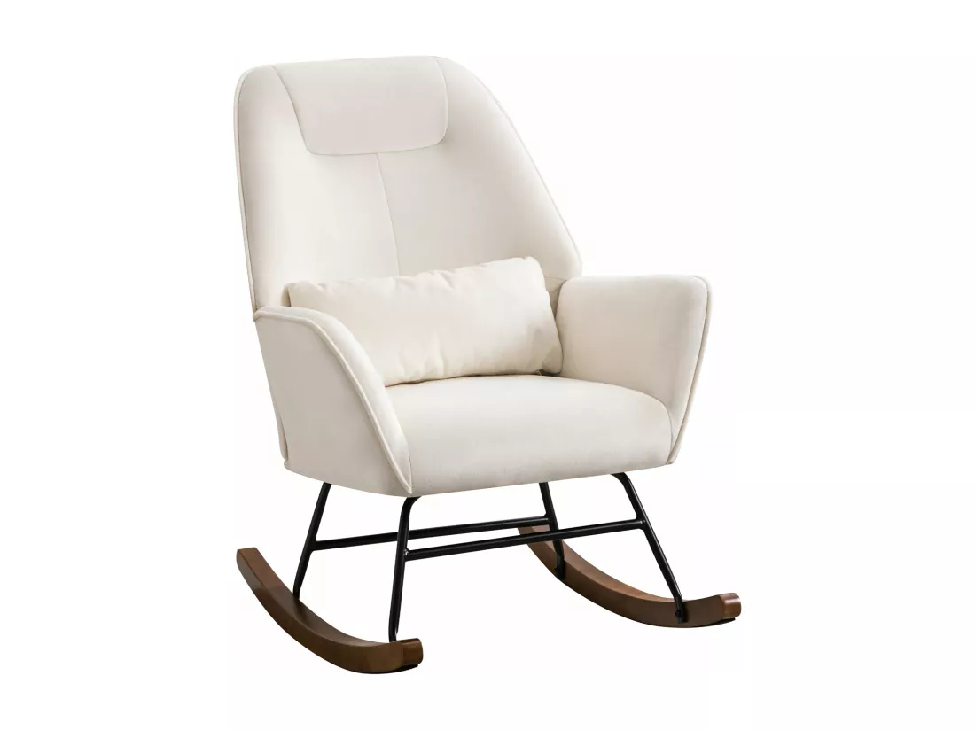 Fauteuil à Bascule en Velours Rembourré avec Support Lombaire, Fauteuil Allaitement à Bascule pour Salon, Chambre d'enfant, Beige