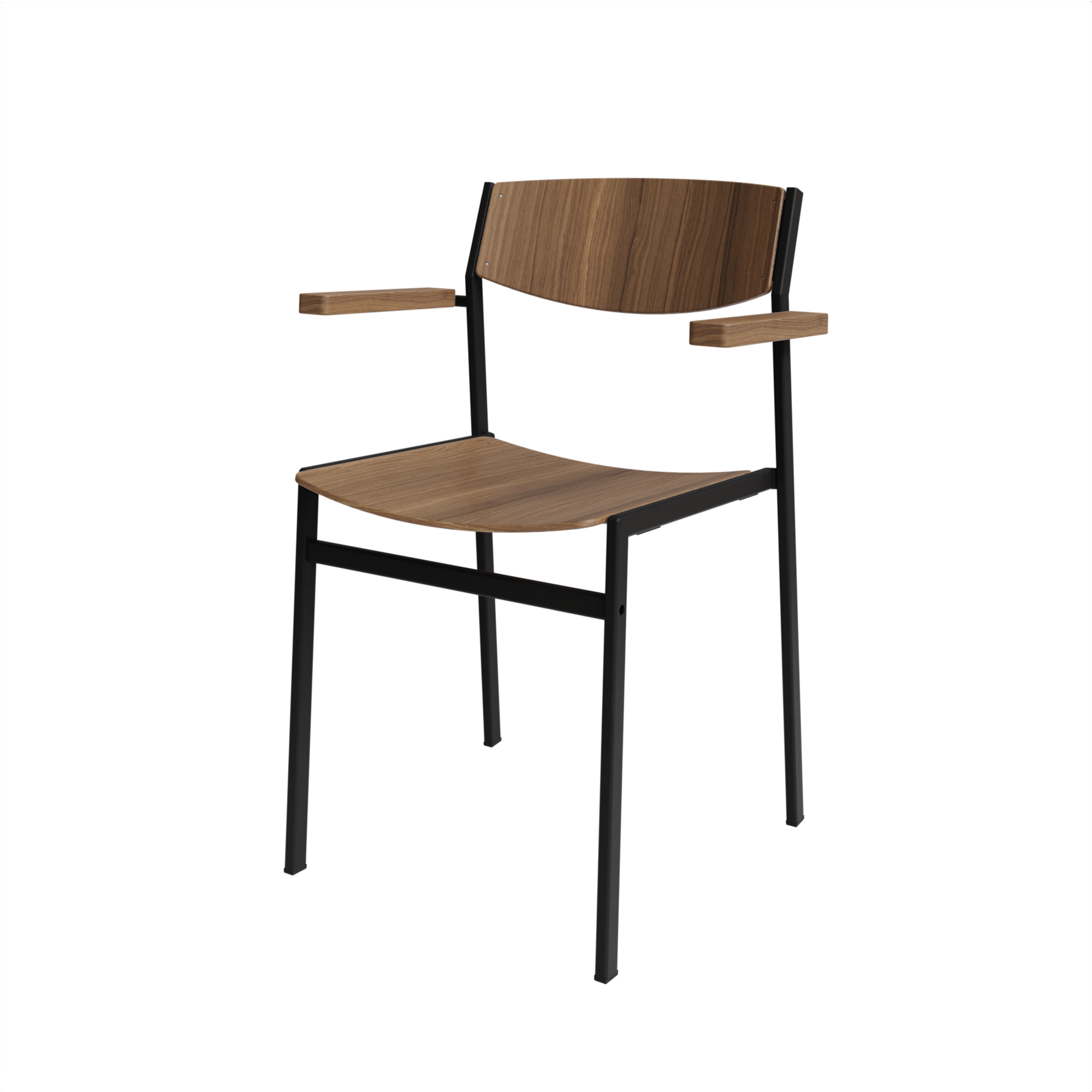 Dining 50 MA Hout - Frame RAL9005 Jet Black - Eiken Fineer Walnoot + arms Eiken Fineer Walnoot
