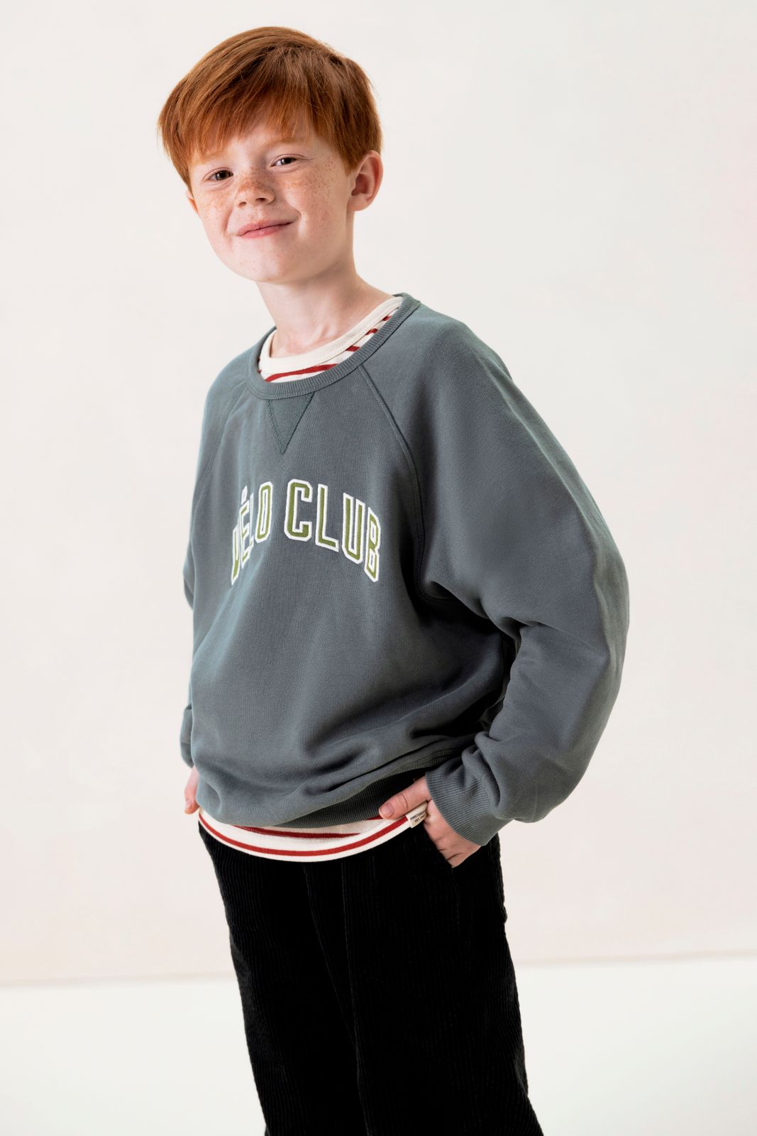 Blauwe raglan sweater met artwork