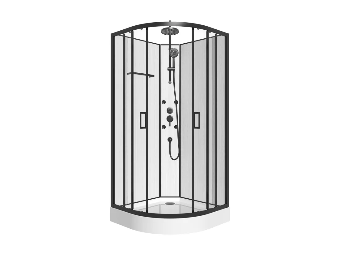 Cabine de douche hydromassante en fibre de bambou - Noir mat - L80 x l80 x H225 cm - ZALIFA