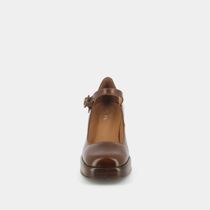 Babies à talon et plateforme  en cuir vieilli marron