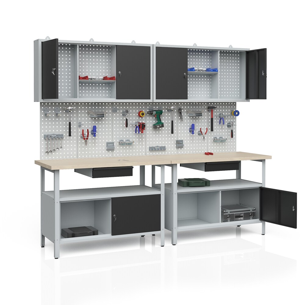 Werkstatteinrichtung Werkbank Werkzeugschrank Lochwand Hängeschrank 2er Set