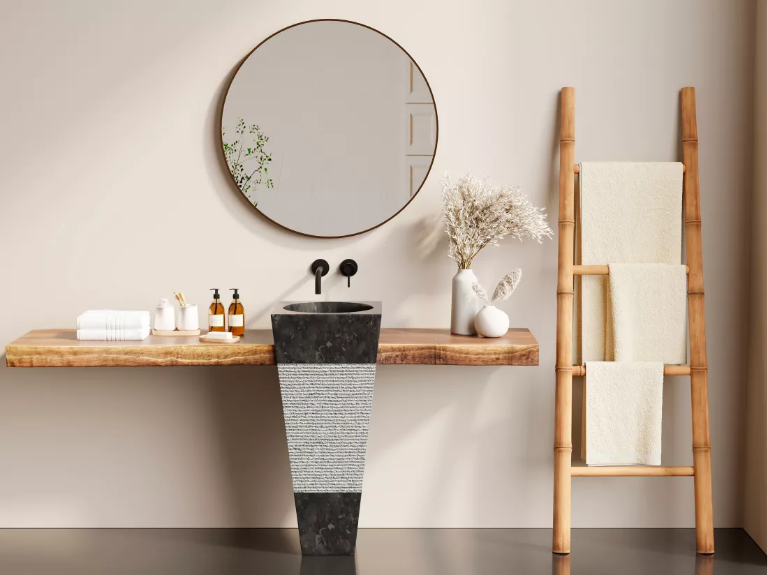 Vasque sur pied en marbre MIDO - Couleur Noire et grise