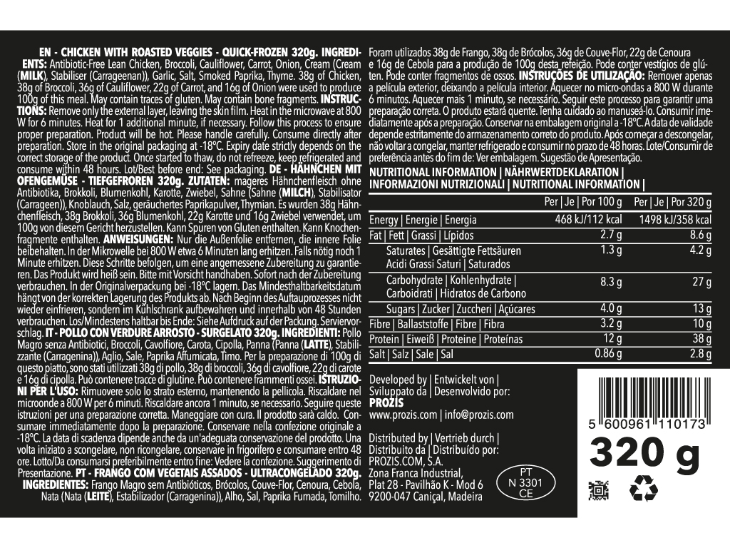 REFEIÇÃO PROZIS DIET FRANGO SALTEADO COM VEGETAIS 280G
