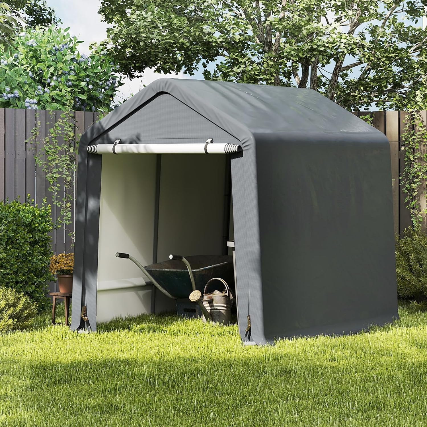 SOARS Zeltgarage, Garagenzelt 195x240x214cm, Wasserdichtes Lagerzelt mit Reißverschlusstür, Metallrahmen, Fahradgarage Fahrradschuppen Aufbewahrungsgarage Gerätezelt Gerätehaus inkl. Erdspieße