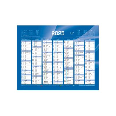 Quo Vadis - Calendrier bancaire 7 mois par face - 33,5 x 43 cm - bleu