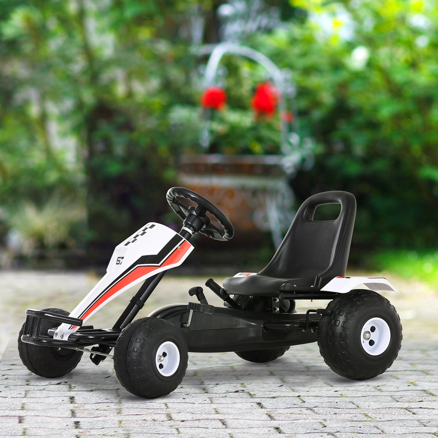 HOMCOM Kinder Go-Kart mit Handbremse weiß