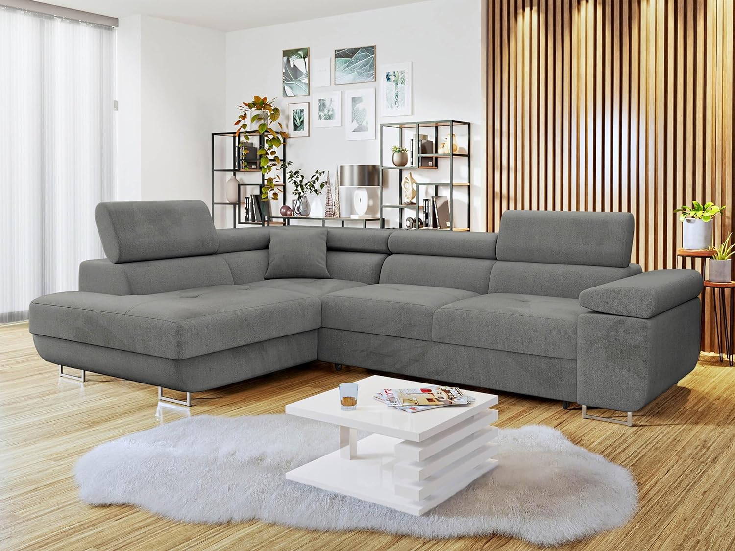 Mirjan24 Ecksofa Torezio mit Bettkasten, Einstellbare Kopfstützen, Sofa mit Schlaffunktion, Eckcouch für Wohnzimmer, Polsterecke, L-Form Couch mit Bettfunktion (Manila 16, Seite: Links)
