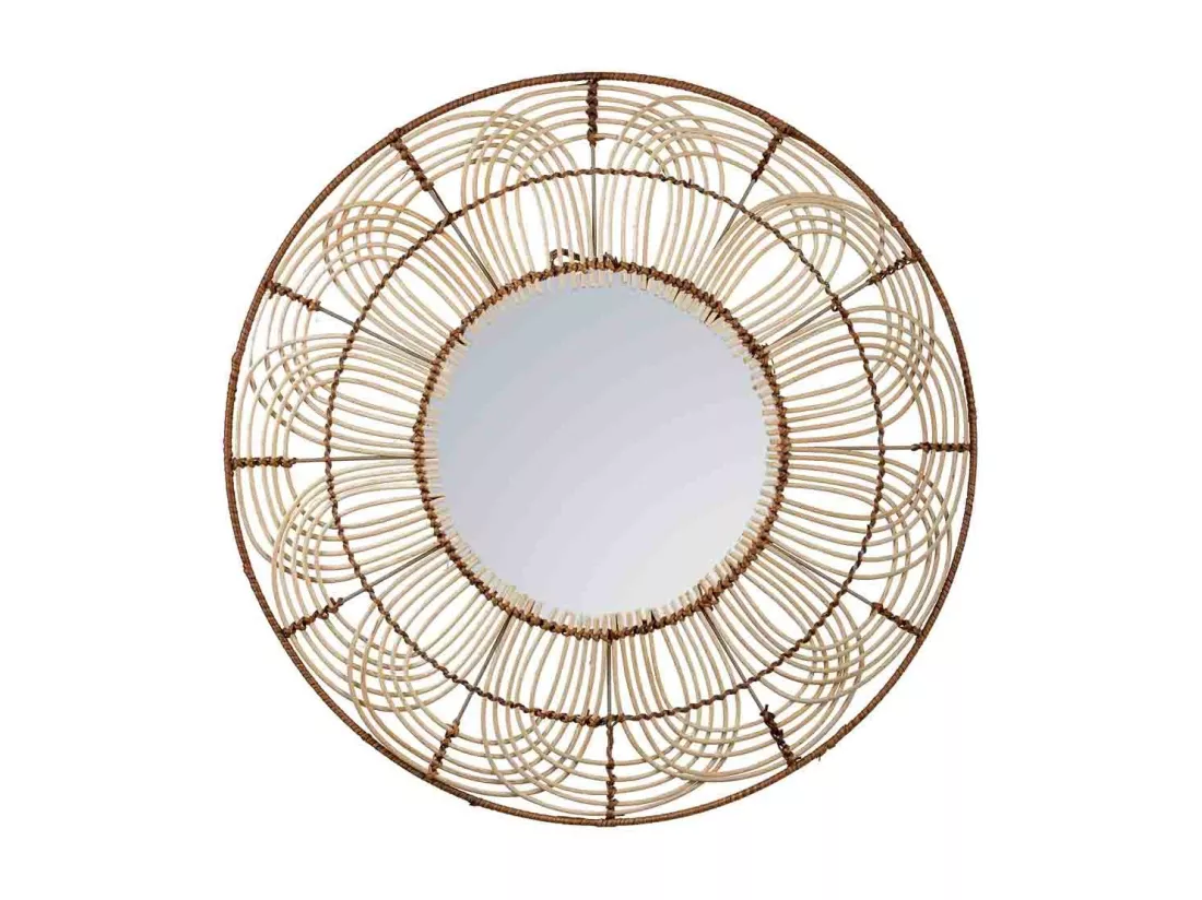 Miroir rond en rotin marron 61x61x03h