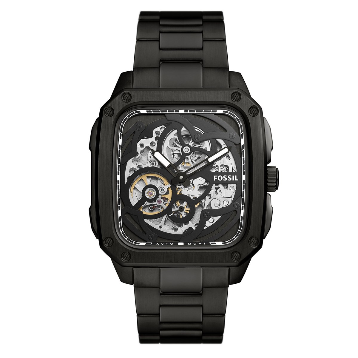 Montre Fossil automatique Inscription acier noir