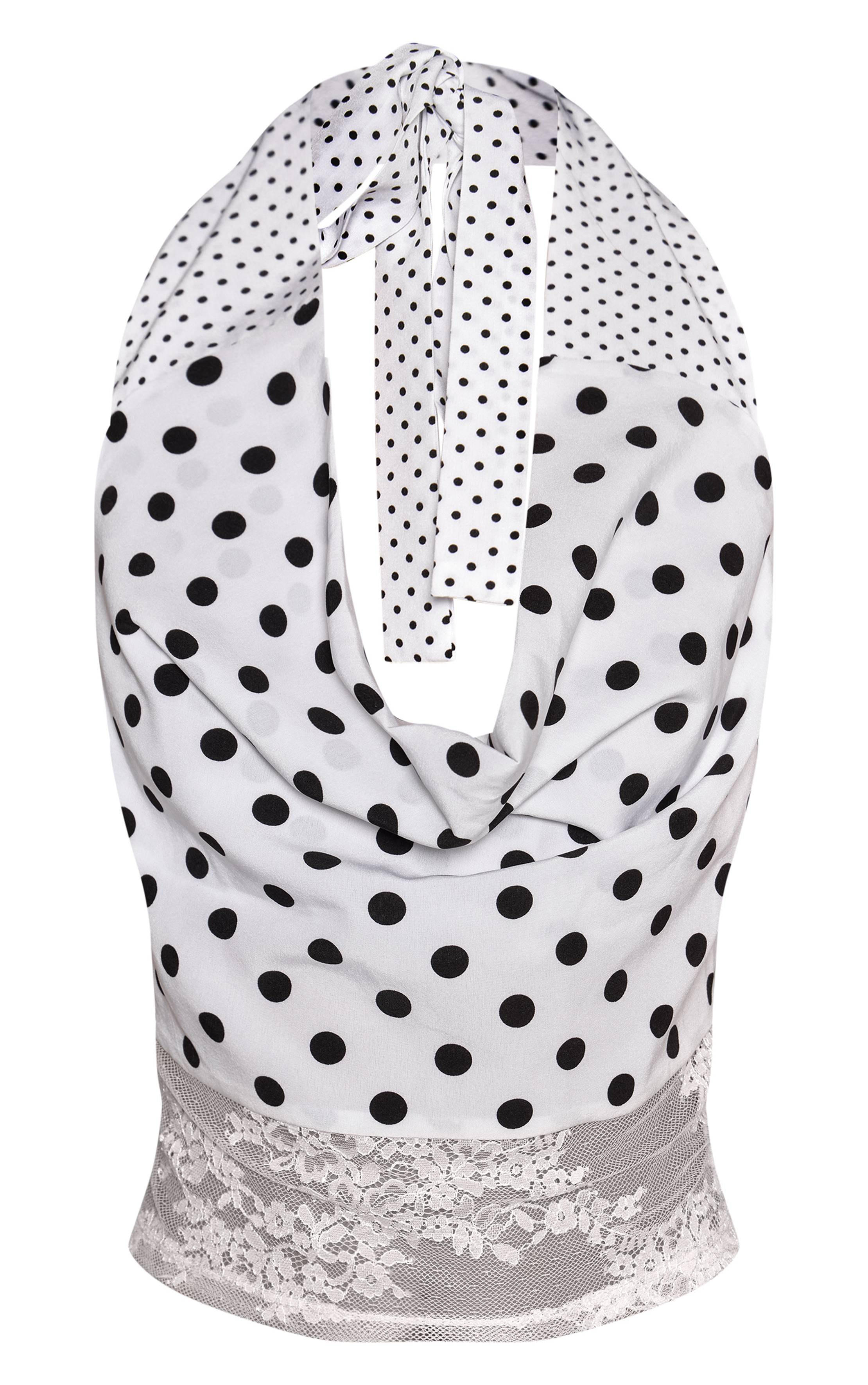 Blanc Haut À Col Licou En Dentelle À Pois Contrastés