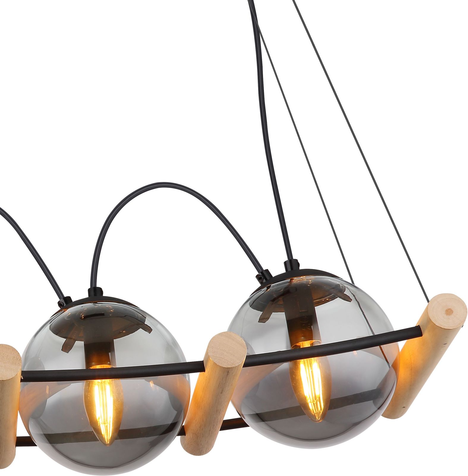 Hängeleuchte - schwarz-holzfarben-rauchfarben - 120 cm - 4-flammig