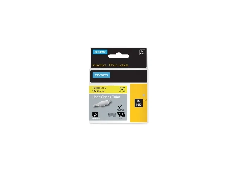 DYMO RhinoPRO Heat shrink tubing - Polyolefin - gul - Rulle (1,2 cm x 1,5 m) 1 rulle(r) hylstre - for Rhino 4200, 6000, 6000 Hard Case Kit