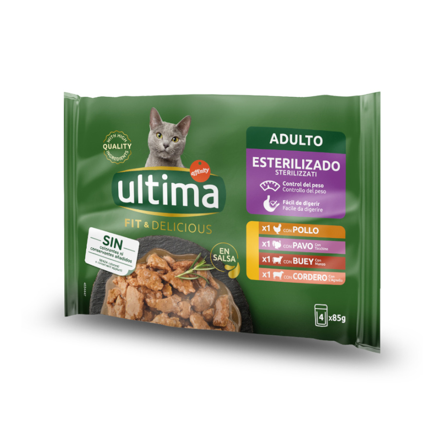 sachês de 85g de Affinity Ultima Fit & Delicious Carne ao Molho para Gatos
