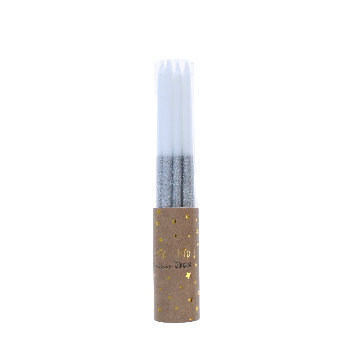 Lot de 12 bougies paillettes argenté Surprise Partie !