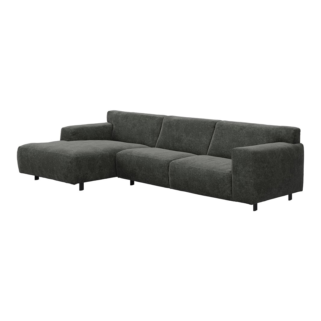 Vesta 2,5-seter med sjeselong venstre I Tekstil Eros Antracit, standardsøm, sort metallben 10 cm, Comfort CM