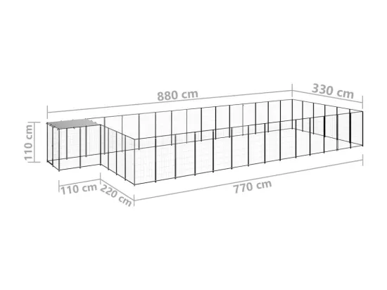 Chenil extérieur cage enclos noire 880 x 330 x 110 cm 02_0000516