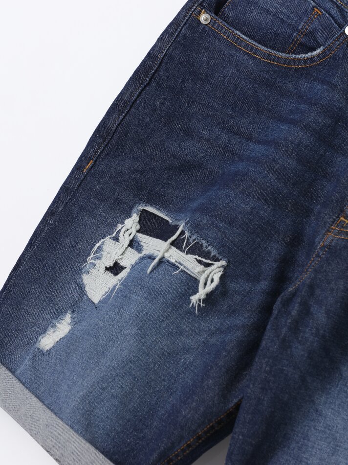 Shorts jeans slim confortáveis com rasgos - Azul