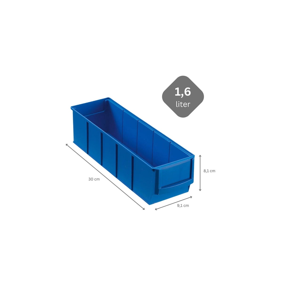PROREGAL Voordeelset 5x Blauwe Industriële Doos 300 S HxBxD 8,1 x 9,1 x 30 cm 1,6 Liter Assortimentsdoos