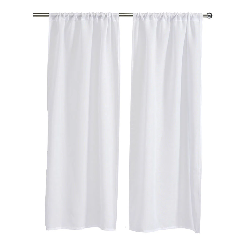 Vitrage passe tringle aspect toile à beurre blanc uni x2