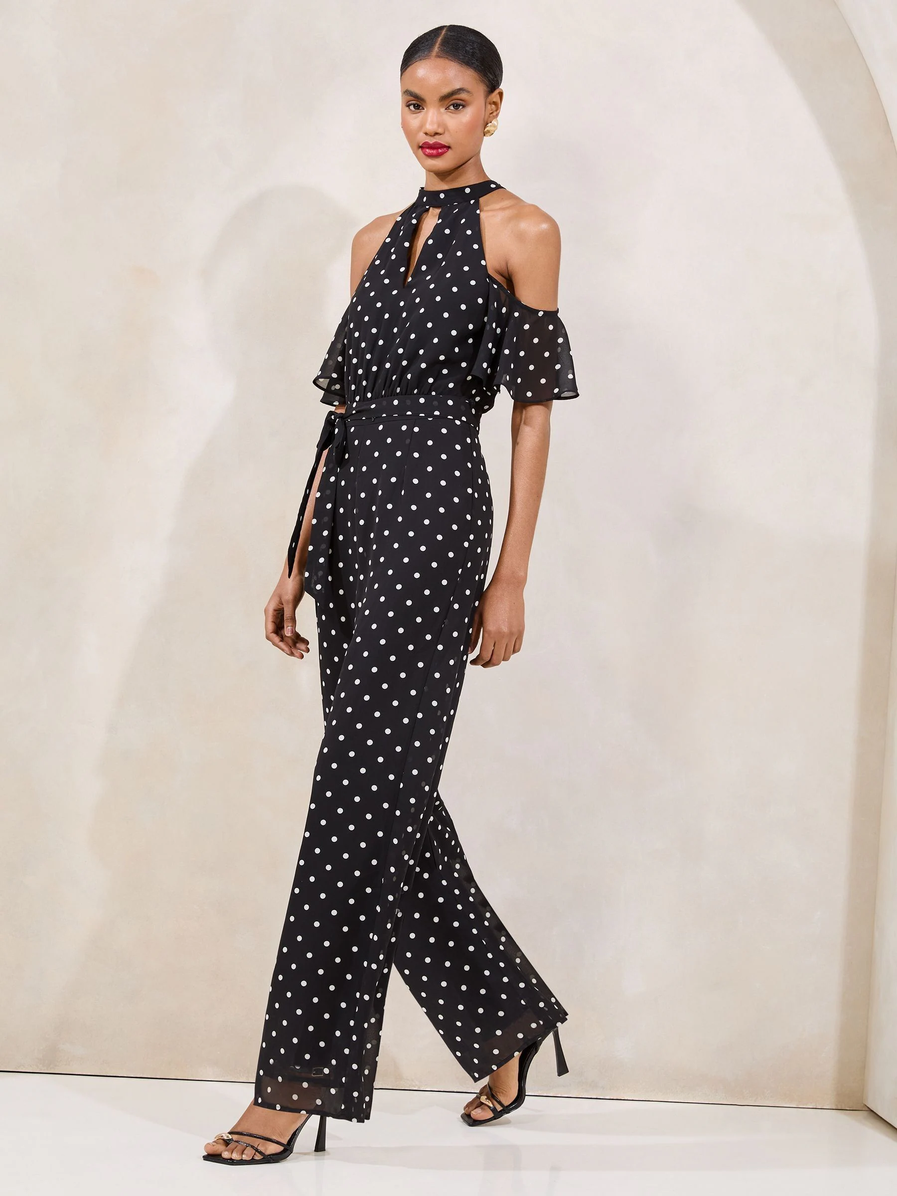 Lipsy Polka Dot Cold Shoulder Jumpsuit