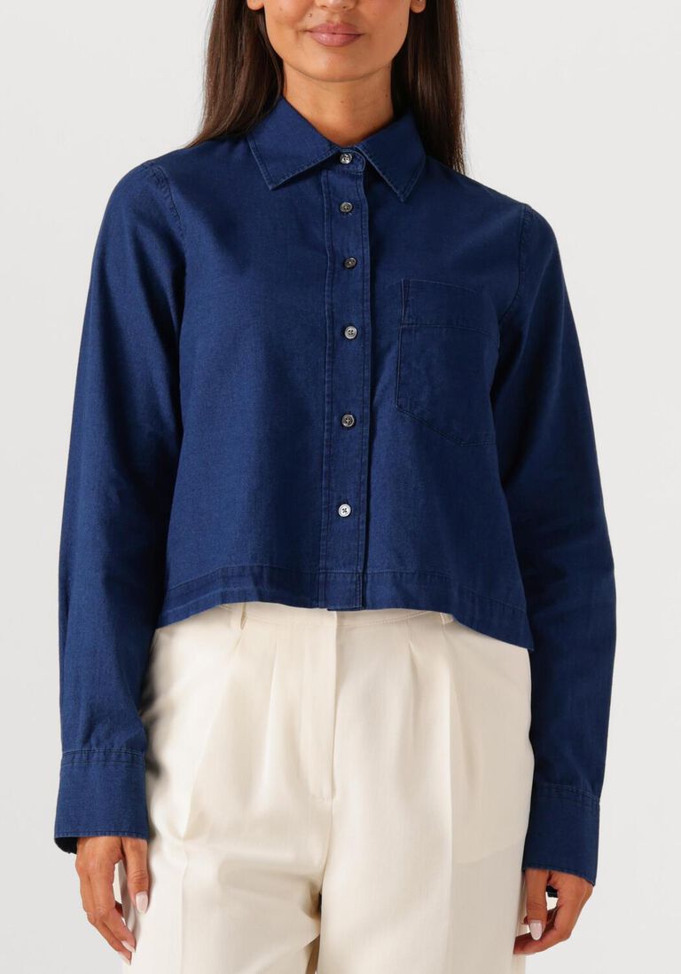 donkerblauwe closed blouses cropped classic shirt