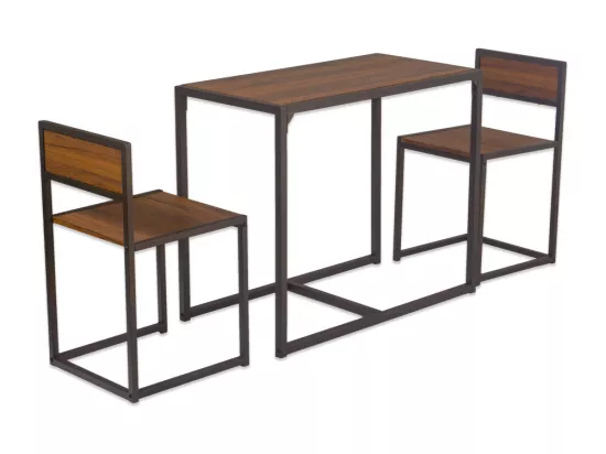 Lot de table de bar et 2 chaises en noyer brun. Modèle compact et peu encombrant. SIENA par Yelloo