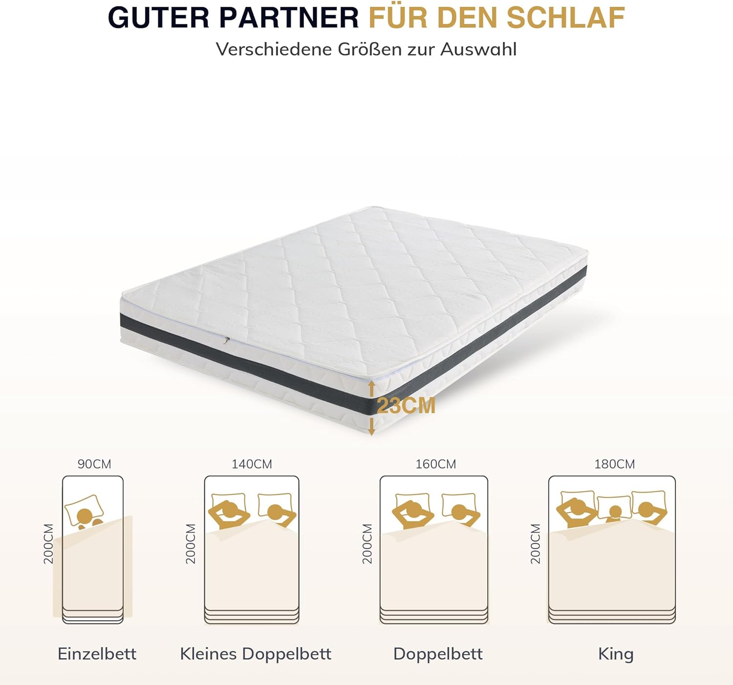 EGO Home Matratze 160x200 cm Härtegrad H3 Taschenfederkernmatratze Höhe 23 cm Ergonomische 7 Zonen Federkernmatratze 160x200cm mit Komfortschaum und Microfaser-Bezug für Erwachsene